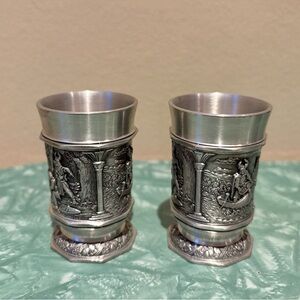 Vintage BMF Zinn 95% Pewter Embossed Tumbler Cups Germany